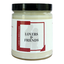 Load image into Gallery viewer, Lovers & Friends candle- This scent is reminiscent of laying in bed with your secret lover with the smell of jasmine, cocoa butter, sandalwood and musk intertwined in tousled sheets.