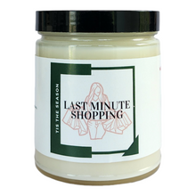 Load image into Gallery viewer, Last Minute Shopping candle- You've been to 6 different stores trying to finish up your Christmas shopping so you can go home. All you wanna do is relax and watch your Hallmark movies with a hot chocolate cocoa bomb but instead you are up to your elbows in bags standing in line sniffing this candle. This candle is a just the right amount of tart cranberries, juicy apples, and spice.