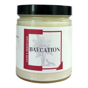 Baecation Candle-Imagine&nbsp;being on a beach in a remote tropical location. Swaying in a hammock with your love as a breeze of woods, amber, musk and citrus caresses your senses.