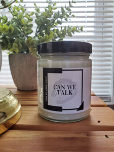 Can We Talk Candle- Can_we_talk candle- Hey big head... You had me smiling at my phone, talking all flirty and blushing. Wanting to be where you are. Cedarwood, Oak & Lavender intertwine with Warm Mahogany to set the mood.